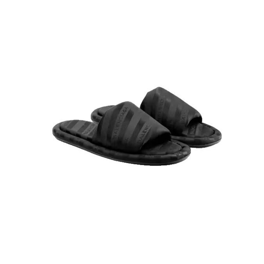 BALENCIAGA Satin Logo Jacquard Hotel Slides in Black Made in Italy 37 EUR /7 US